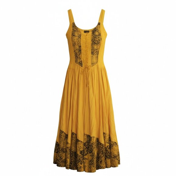 Vintage Celine Women's Gold Carriage Embroidered Laced Bodice Maxi Dress Medium - Picture 2 of 4